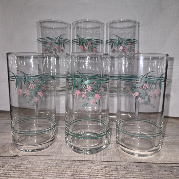 VINTAGE CORELLE DRINKING GLASS SET OF 6 ROSEMARIE TULIP PATTERN BY CORNING EUC - Picture 2 of 12